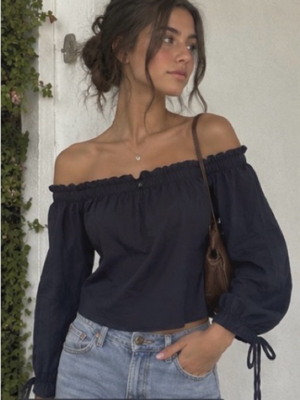 Banana Republic Navy Off-Shoulder Peasant Top